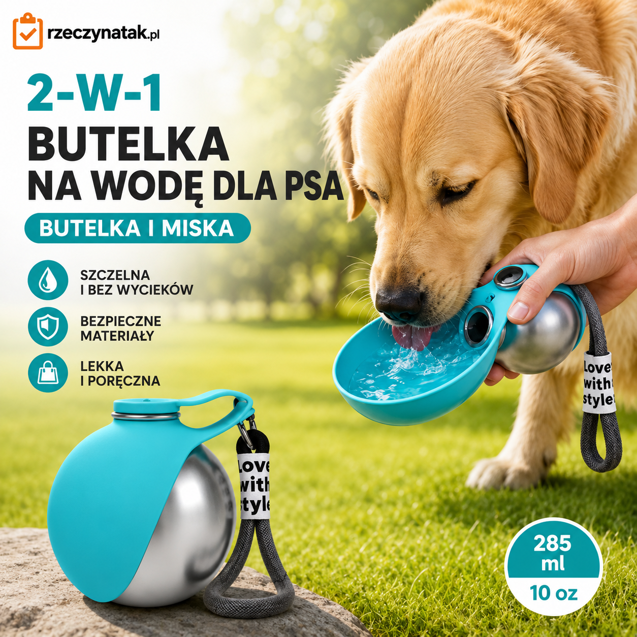 Przenośna butelka z miską – świeża woda dla Twojego pupila zawsze pod ręką!